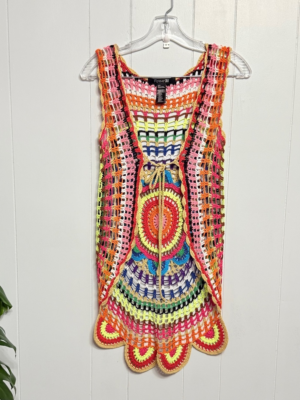 #19)  Forever 21 Bright Multicolor Crochet Cover-Up Dress